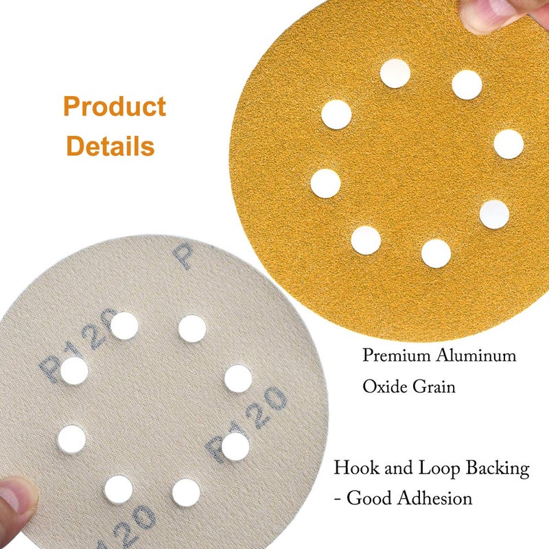 Aiyard 5-Inch 8-Hole Hook and Loop Sanding Discs 120-Grit Random Orbit Sandpaper, 50-Pack - Image 5
